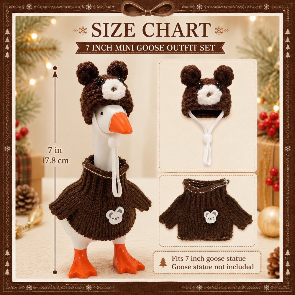 Bear-Ear Knit Hat & Brown Sweater desk goose outfit by Little Honk, photo 7 of 8