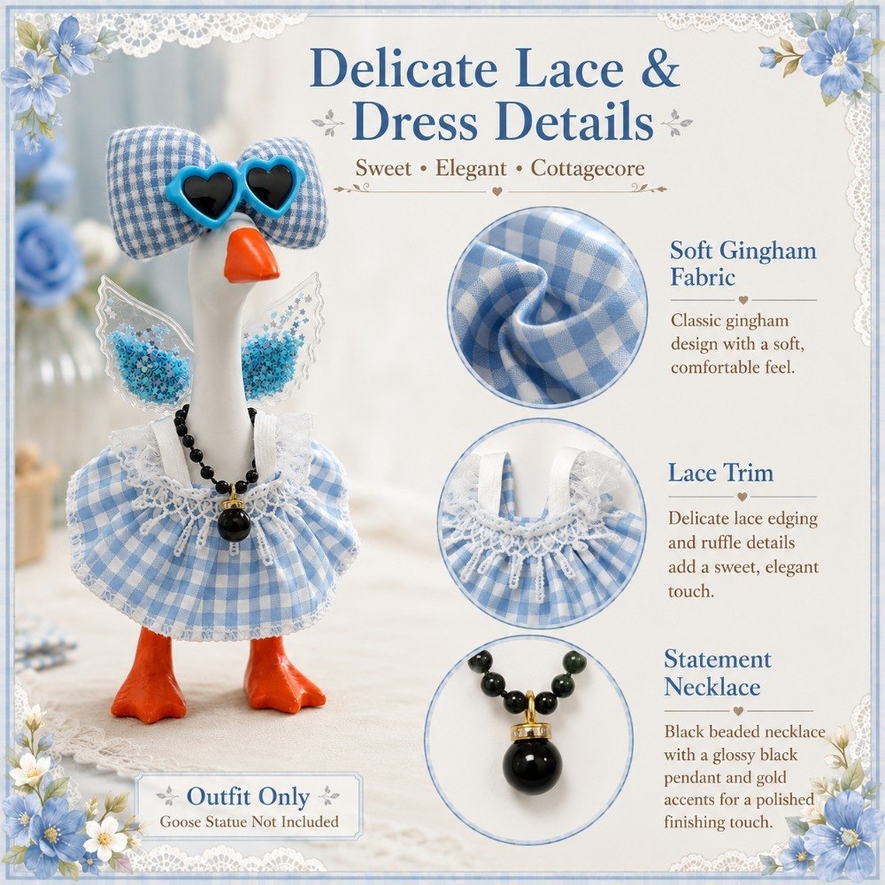 Blue Gingham Dress, Glitter Wings & Heart Sunglasses desk goose outfit by Little Honk, photo 4 of 9