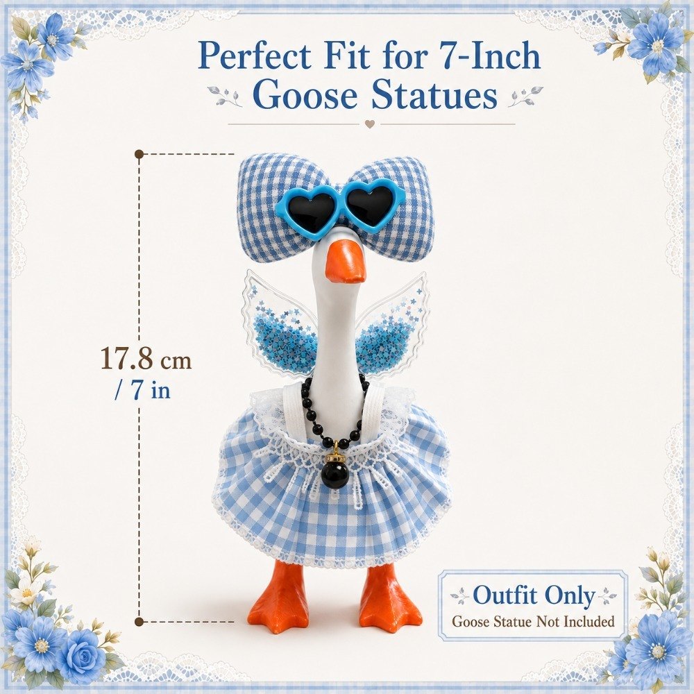 Blue Gingham Dress, Glitter Wings & Heart Sunglasses desk goose outfit by Little Honk, photo 9 of 9