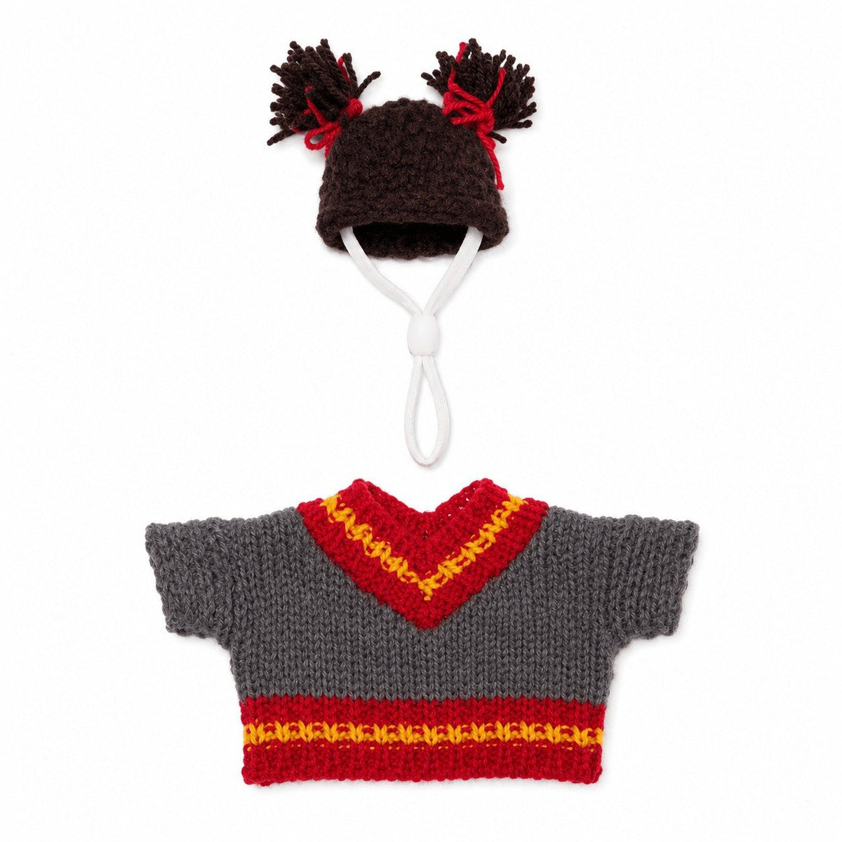 Christmas Knit Sweater & Pom-Pom Beanie outfit on a 7-inch Little Honk desk goose
