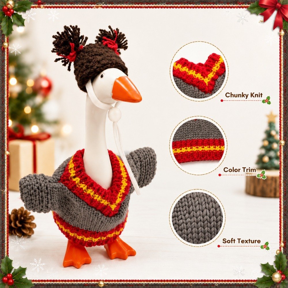 Christmas Knit Sweater & Pom-Pom Beanie desk goose outfit by Little Honk, photo 3 of 9