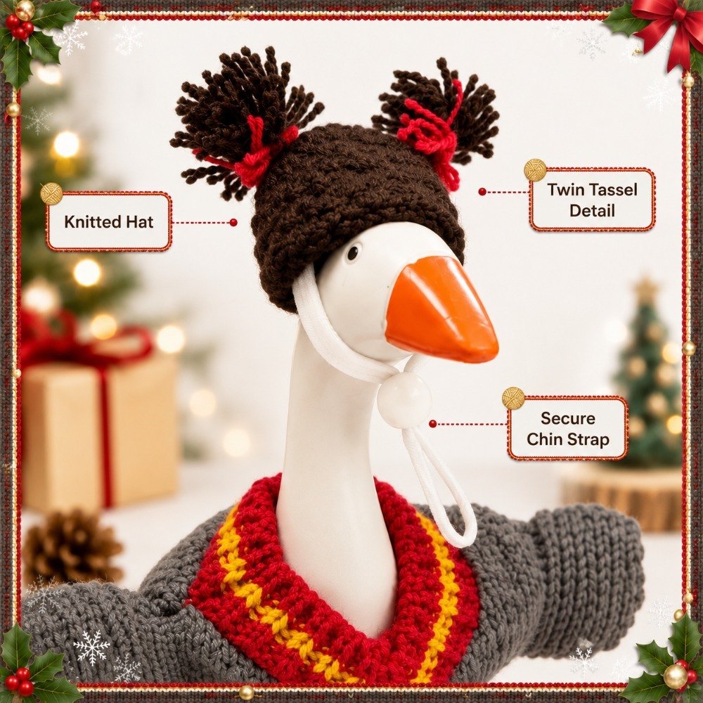 Christmas Knit Sweater & Pom-Pom Beanie desk goose outfit by Little Honk, photo 4 of 9