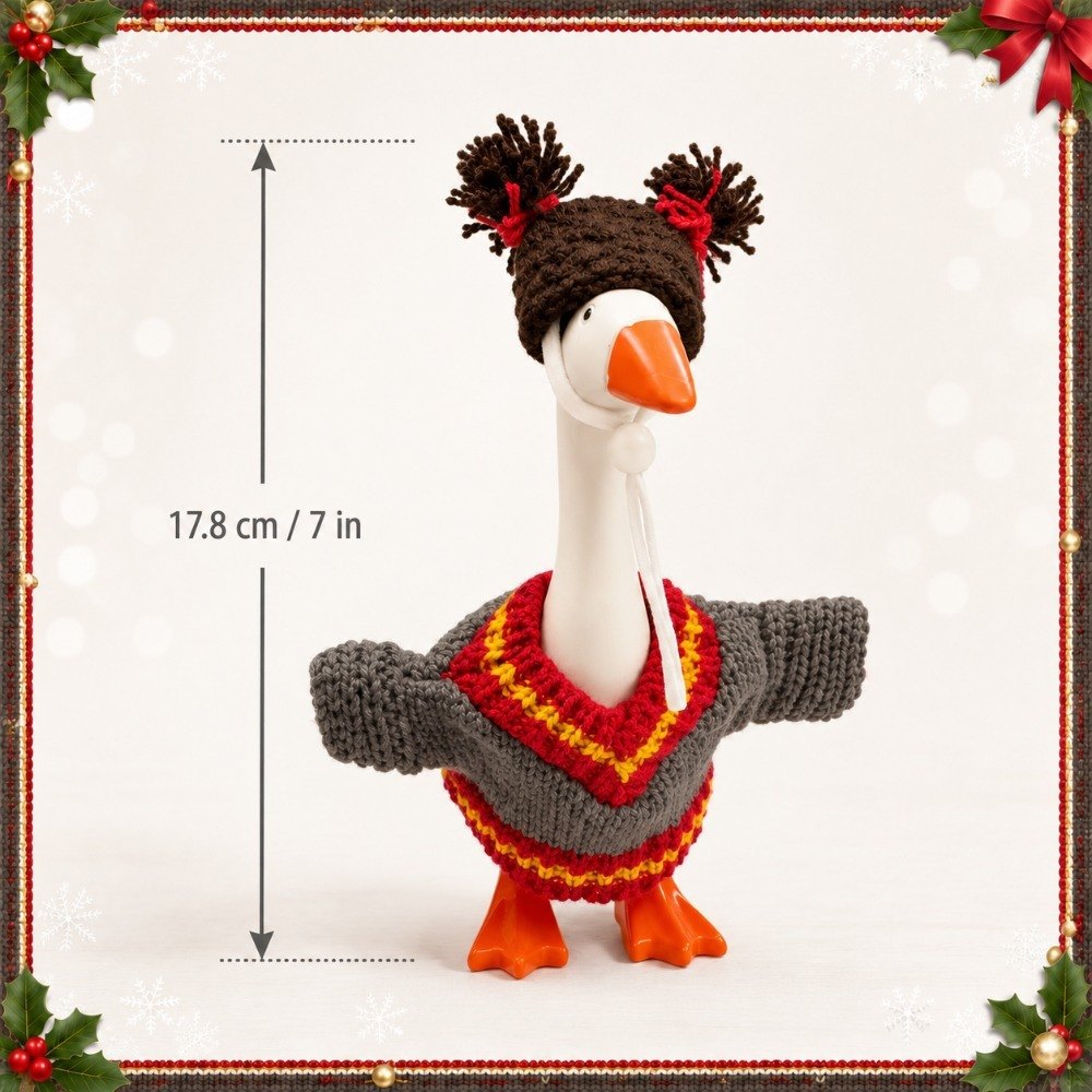 Christmas Knit Sweater & Pom-Pom Beanie desk goose outfit by Little Honk, photo 9 of 9