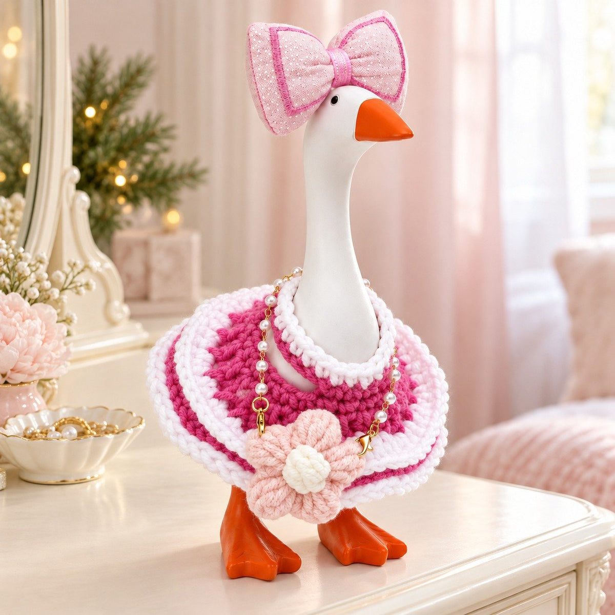 Crochet Poncho, Bow & Flower Purse desk goose outfit by Little Honk, photo 3 of 9