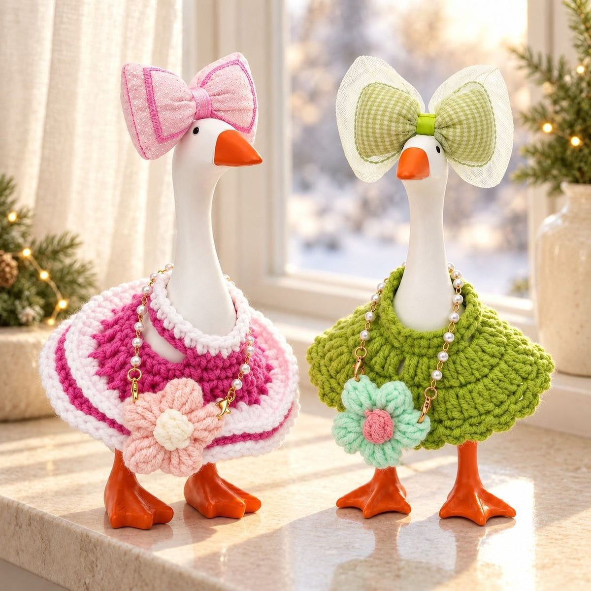 Crochet Poncho, Bow & Flower Purse desk goose outfit by Little Honk, photo 4 of 9