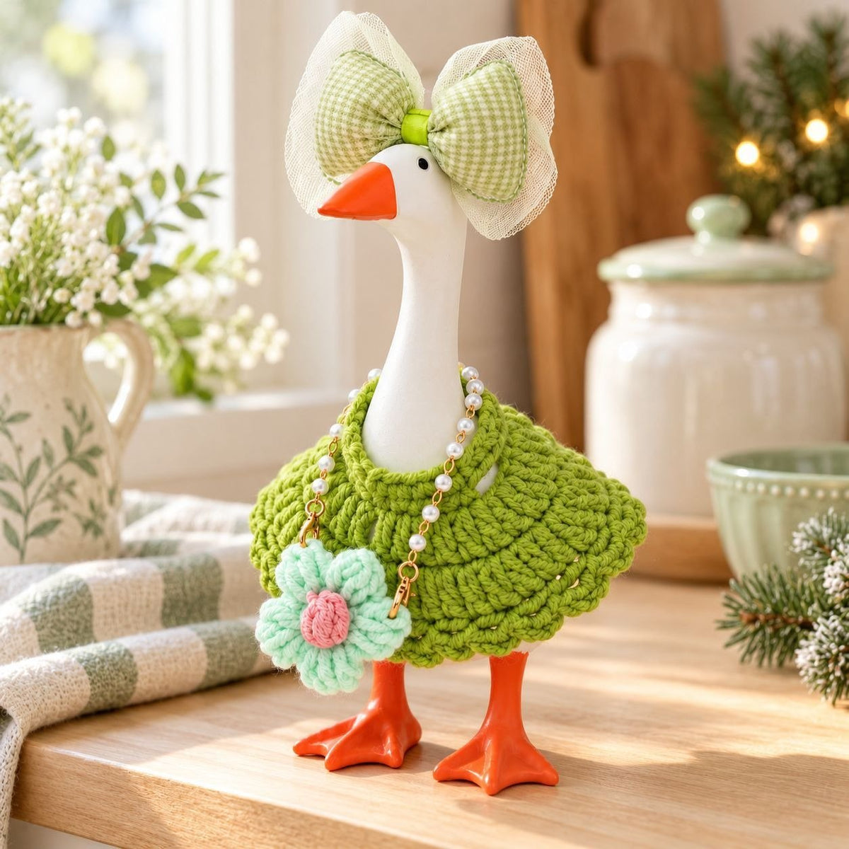Crochet Poncho, Bow & Flower Purse desk goose outfit by Little Honk, photo 6 of 9
