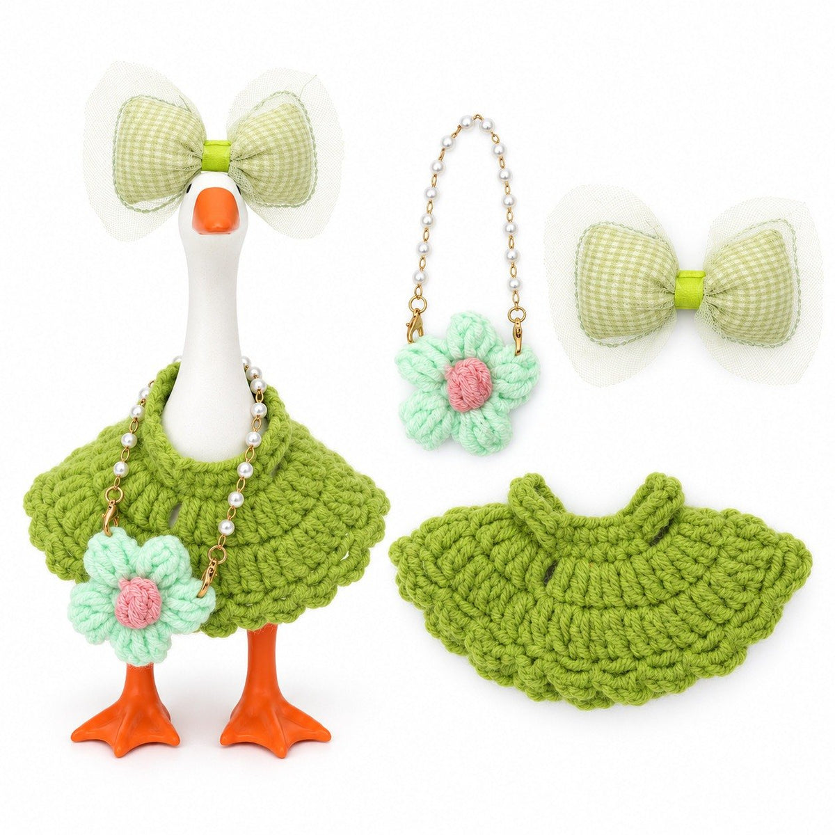 Crochet Poncho, Bow & Flower Purse desk goose outfit by Little Honk, photo 7 of 9