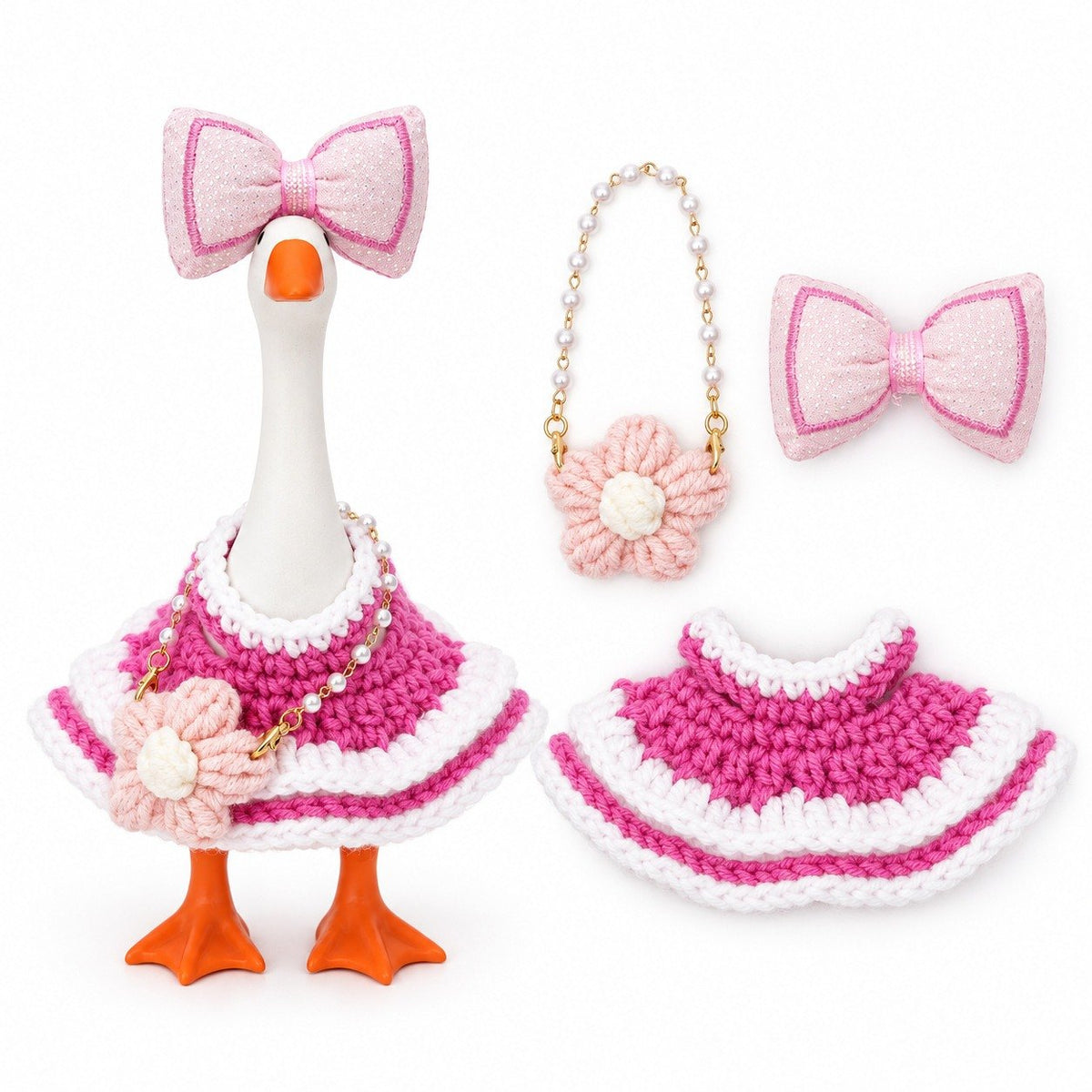 Crochet Poncho, Bow & Flower Purse desk goose outfit by Little Honk, photo 8 of 9