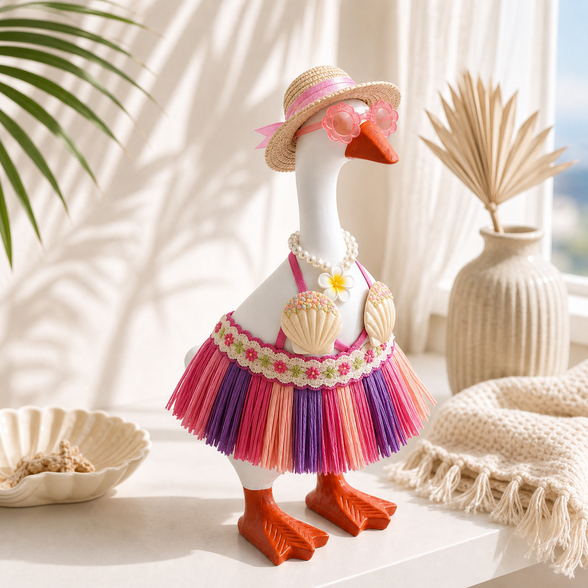 Side view of Little Honk tropical hula outfit accessories