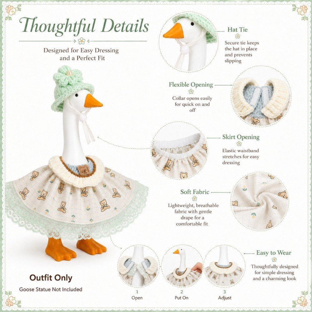 Mint bucket hat & bear-print lace dress – Little Honk desk goose outfit