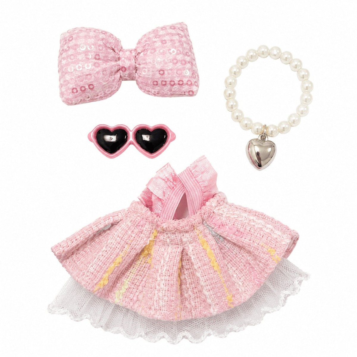 Pink tea party dress & heart shades – Little Honk desk goose outfit