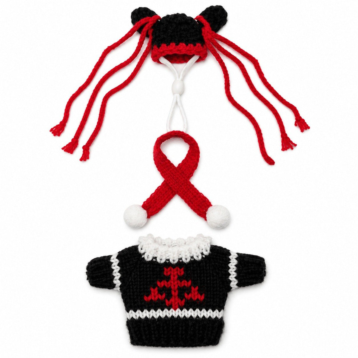 Christmas knit sweater, scarf & pom-pom hat – Little Honk desk goose outfit