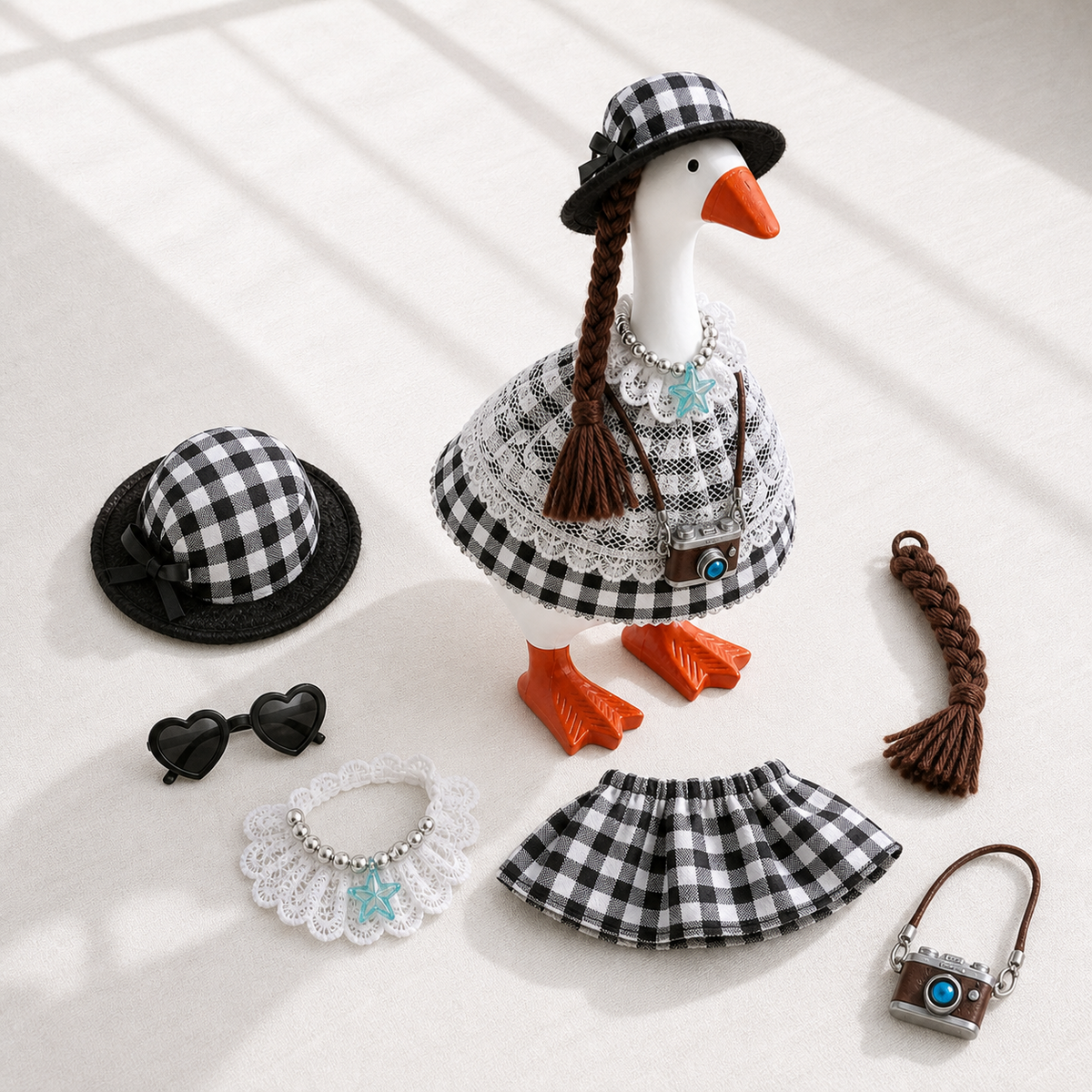 Black heart sunglasses and braided accessory included in the desk goose outfit set