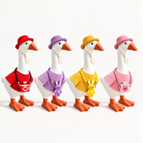 Four color options of the Little Honk Color Pop outfit set for a 7-inch Desk Goose