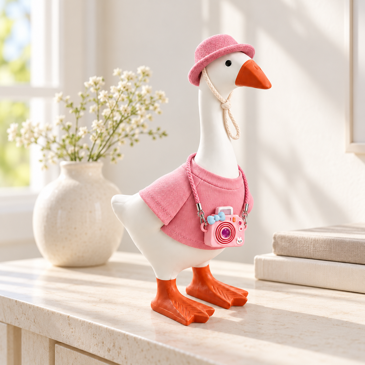 Pink Color Pop Desk Goose outfit displayed in a bright home setting