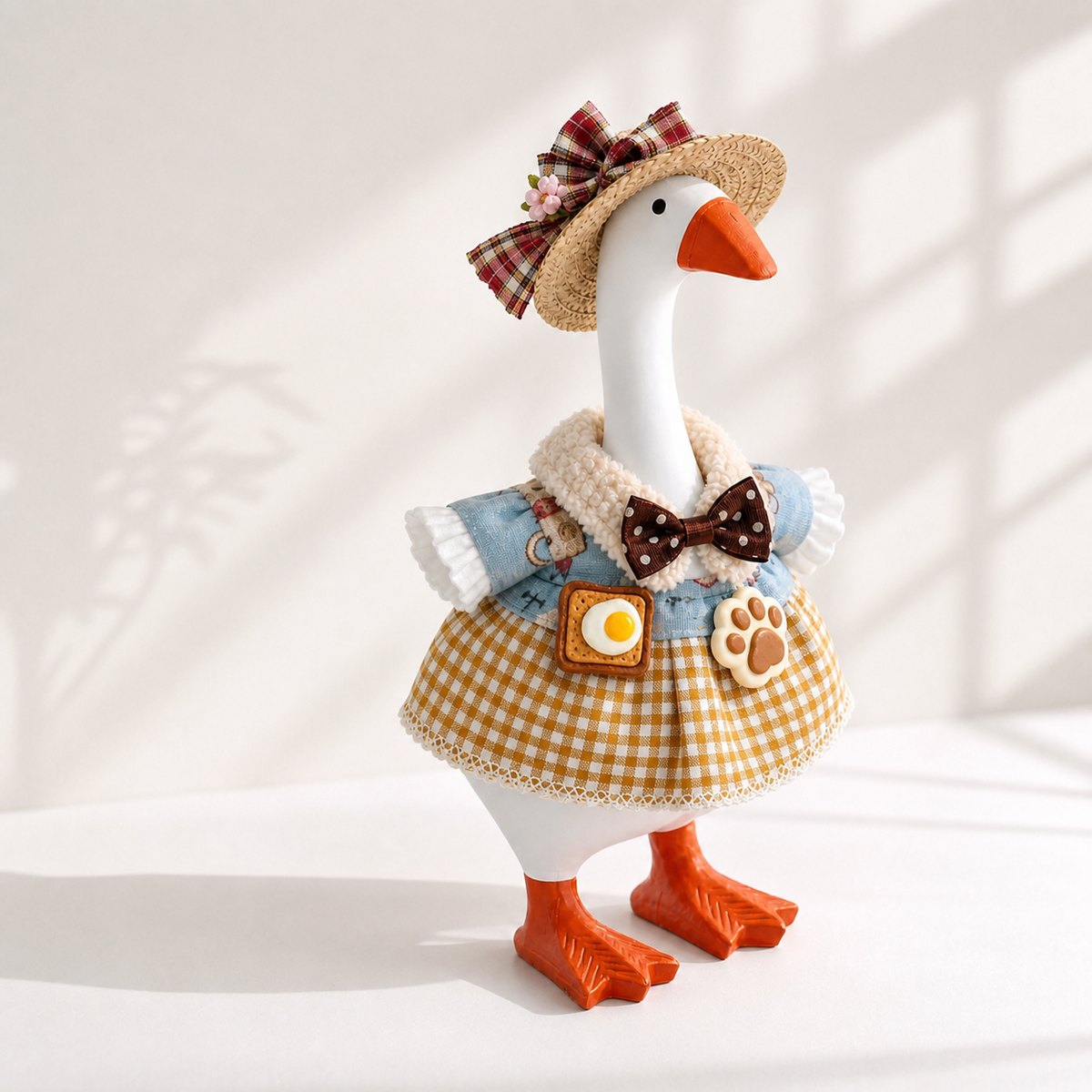 7-inch Desk Goose wearing the Little Honk country breakfast outfit set