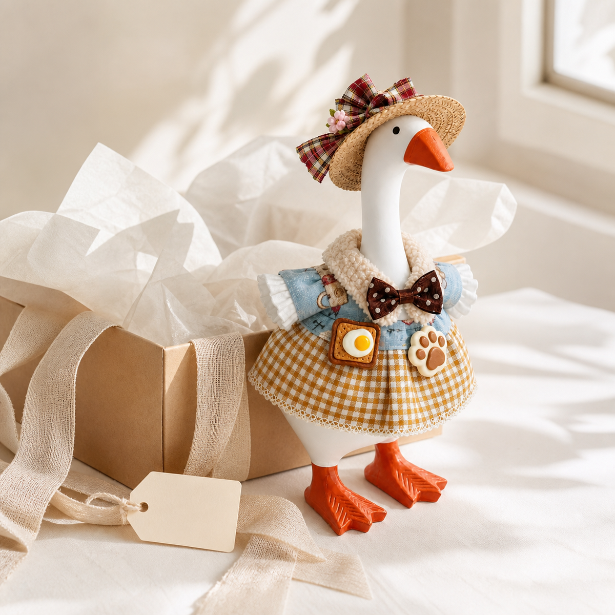 Little Honk country breakfast outfit set styled beside a gift box