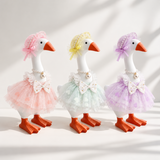 Pink, mint green and lavender lace princess outfit color options for a 7-inch Little Honk Desk Goose