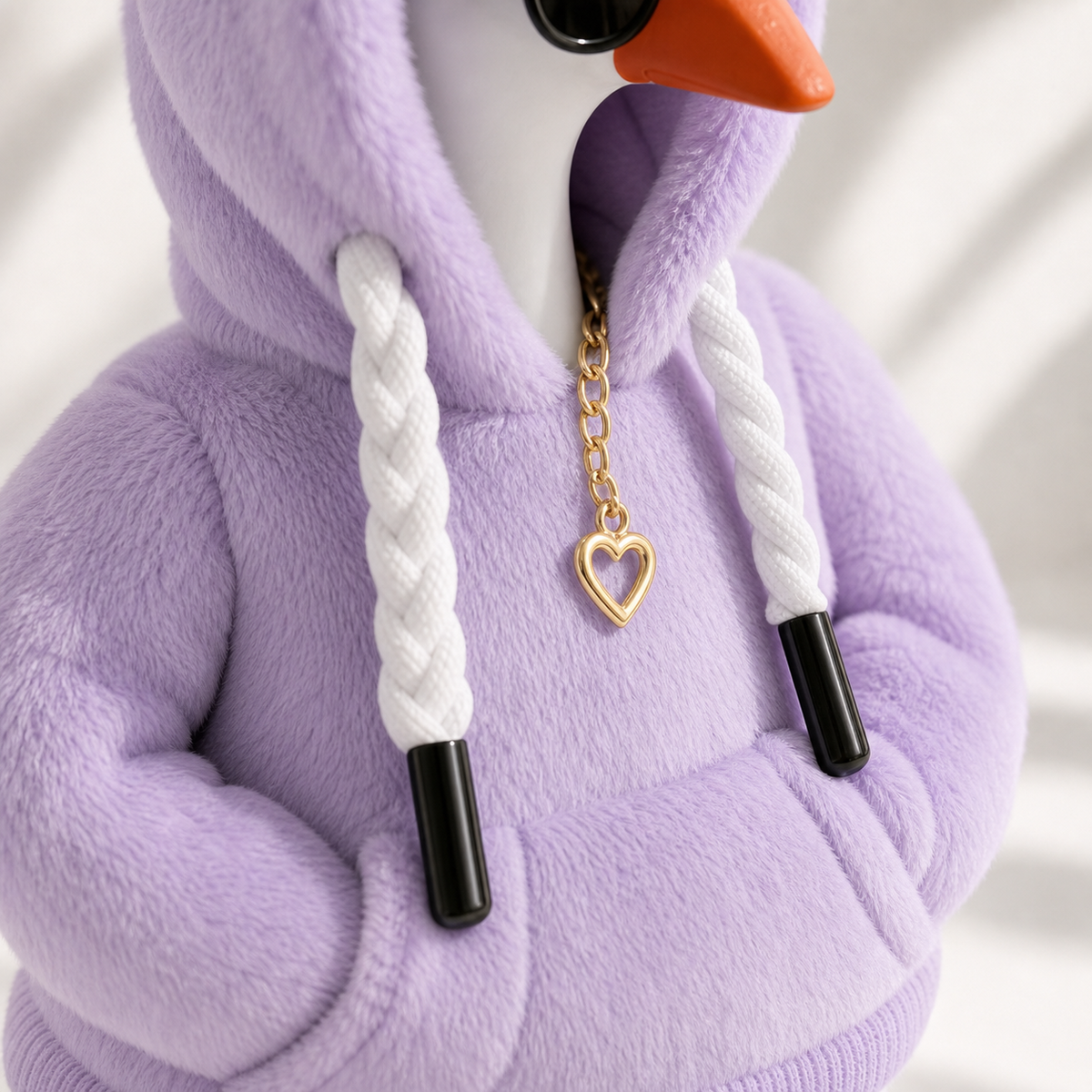 Lavender faux-fur hoodie outfit set displayed with gift box