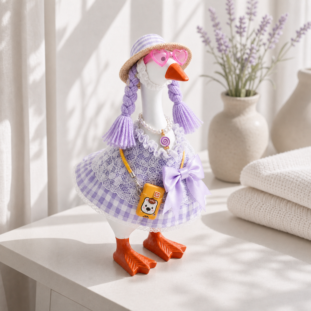Little Honk lavender bow and orange mini bag accessories