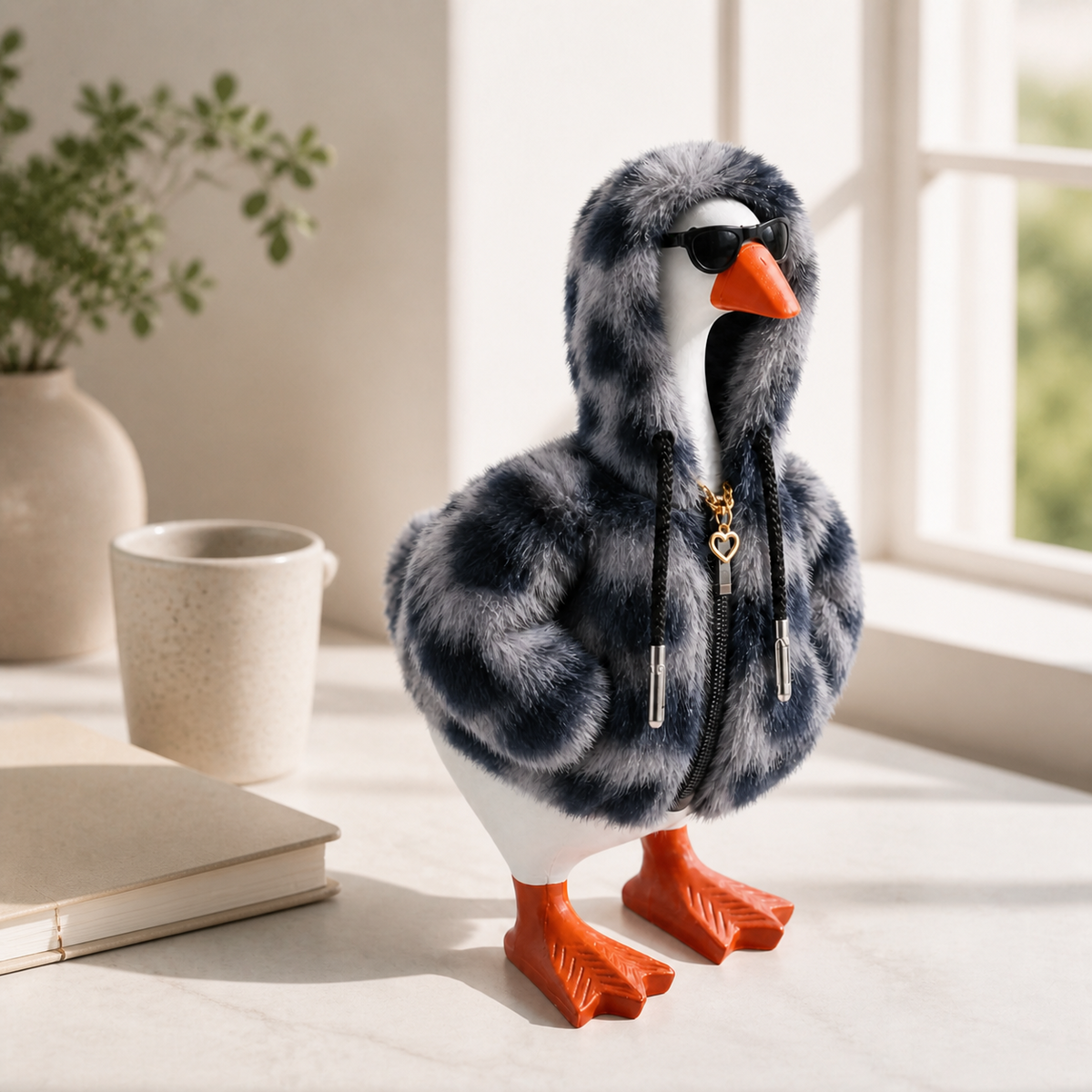 Little Honk Midnight three-piece outfit set displayed on a desk goose
