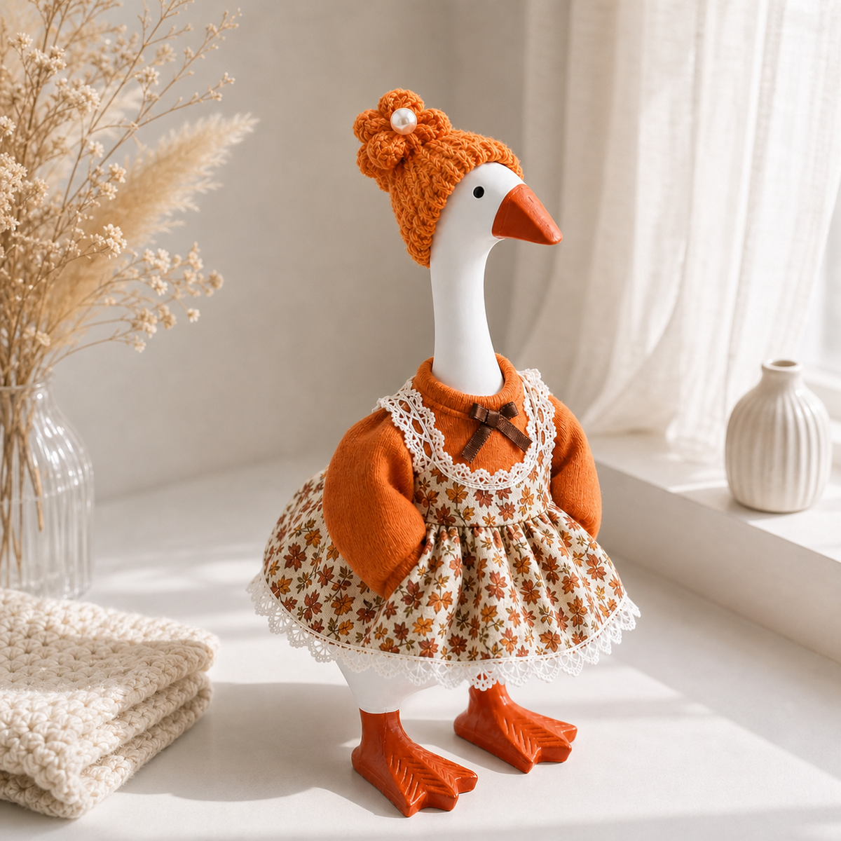 Side view of Little Honk orange floral outfit set