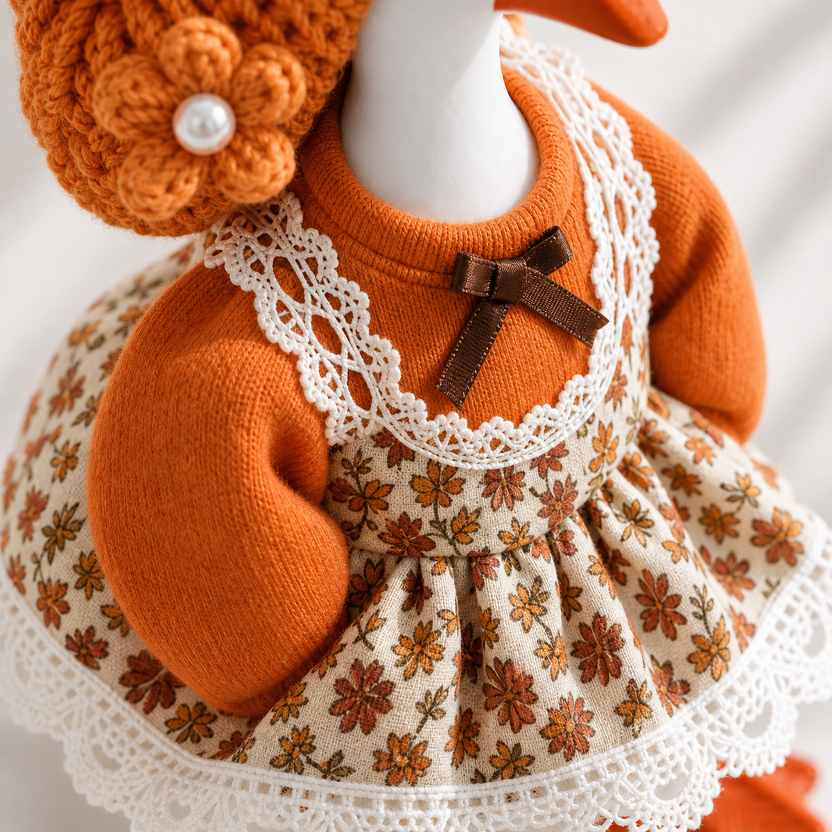 Cream floral lace pinafore dress detail for desk goose