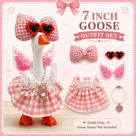Pink Gingham Dress, Glitter Wings & Heart Sunglasses desk goose outfit by Little Honk, photo 7 of 9