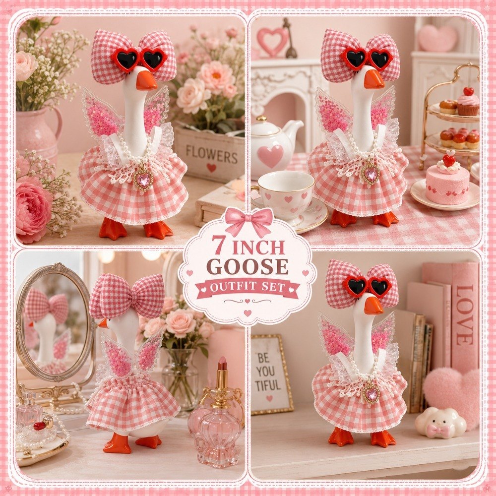 Pink Gingham Dress, Glitter Wings & Heart Sunglasses desk goose outfit by Little Honk, photo 8 of 9