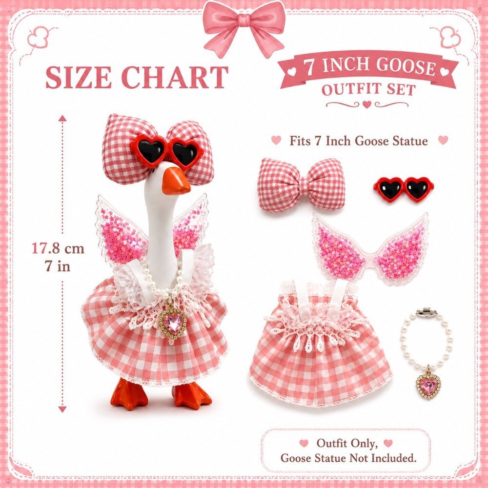 Pink Gingham Dress, Glitter Wings & Heart Sunglasses desk goose outfit by Little Honk, photo 9 of 9