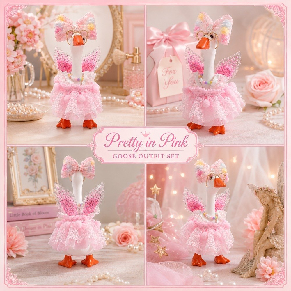 Pink Pom-Pom Lace Dress, Glitter Wings & Glasses desk goose outfit by Little Honk, photo 6 of 9