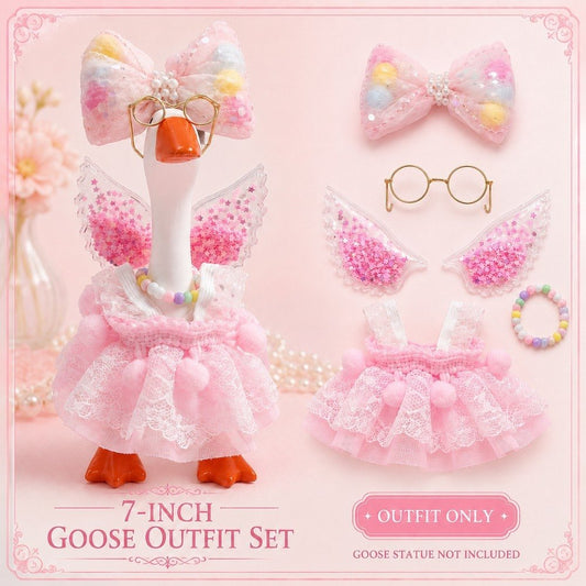 Pink Pom-Pom Lace Dress, Glitter Wings & Glasses desk goose outfit by Little Honk, photo 7 of 9