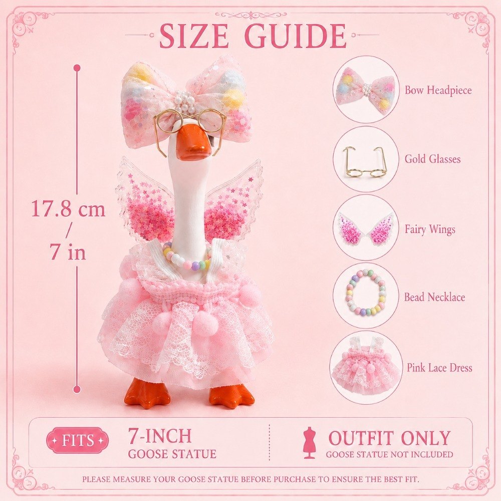 Pink Pom-Pom Lace Dress, Glitter Wings & Glasses desk goose outfit by Little Honk, photo 8 of 9