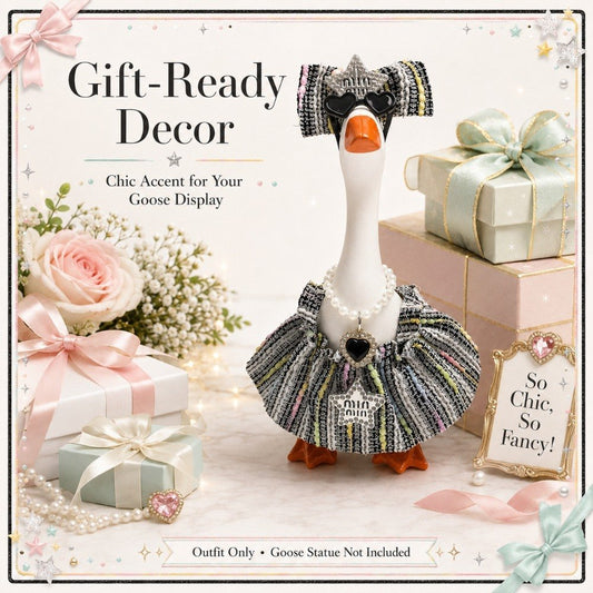 Tweed Skirt, Bow, Heart Sunglasses & Pearls desk goose outfit by Little Honk, photo 4 of 7